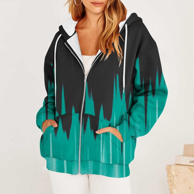 ICHUANYI Liquidación Mujer Casual Impreso Manga Larga Cremallera Capucha Tops Blusa Con Bolsillo Sudadera Chaquetas ICHUANYI WER202308174074