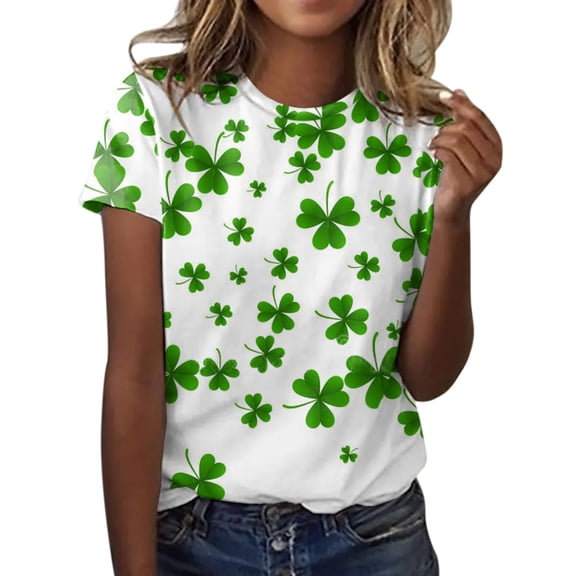 St Patricks Day Shirt Women Shamrock Heart St. Patrick's Day T-Shirt Womens Casual Modern Fit Green Short Sleeve Blouse Woman Trendy Summer Tops