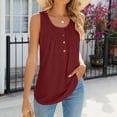 thumbnail image 6 of Mrat Wide Strap Tank Tops Fashion Women's Casual Comfortable Solid Round-Neck Sleeveless Button Tops Blouse T-Shirt Womens Tank Tops Loose S-313 Wine XXL, 6 of 7