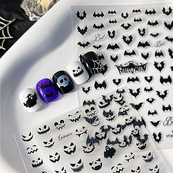 Yoyauz 2PCS Halloween Nail Stickers Self-Adhesive Diy Nail Stickers With Halloween Party Nail Decoration Stickers