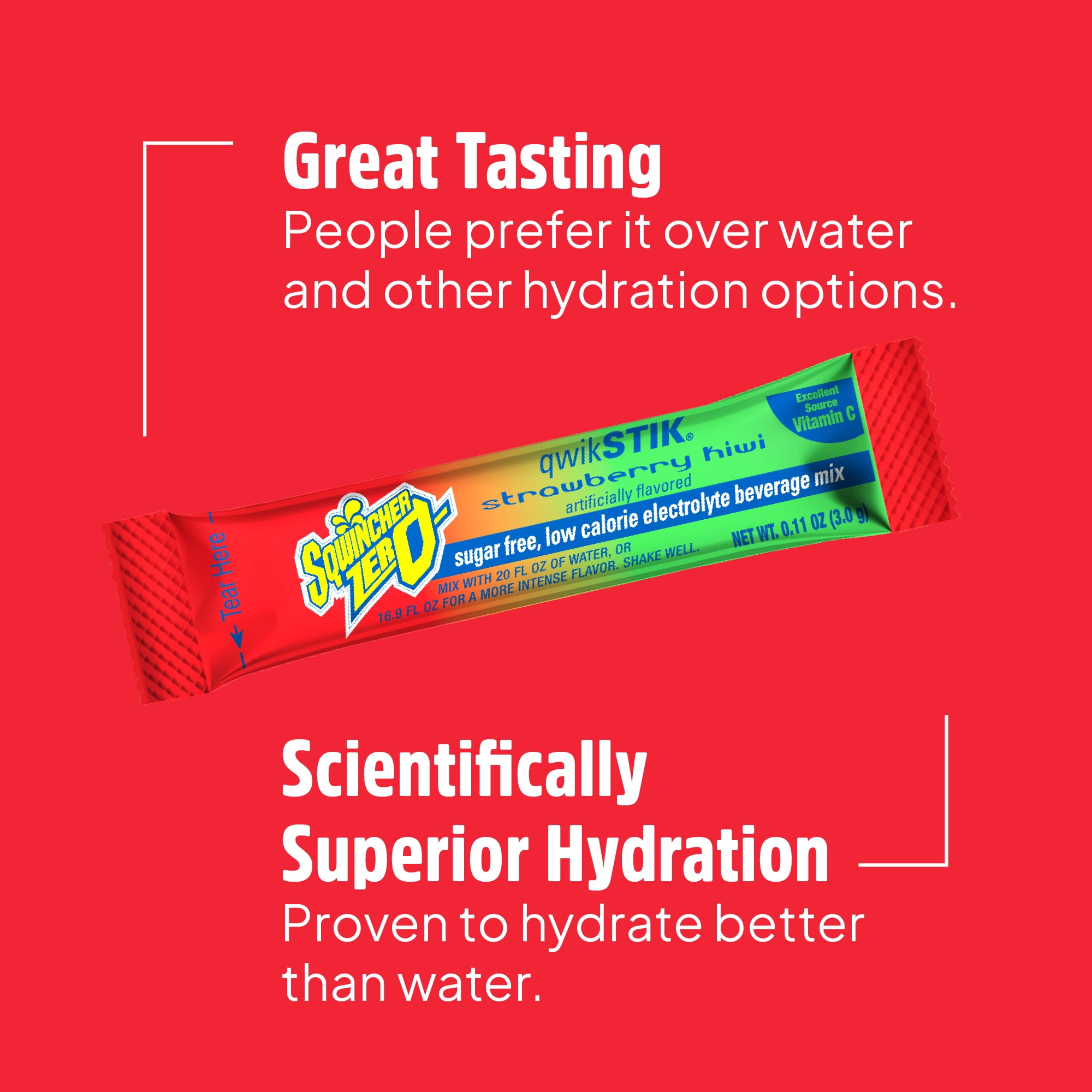 Sqwincher Zero Electrolyte Powder Packets Qwik Stik  Sugar Free Drink Mix, Strawberry Kiwi, 0.11 oz, Makes 20 oz, 50 Sticks per Pack