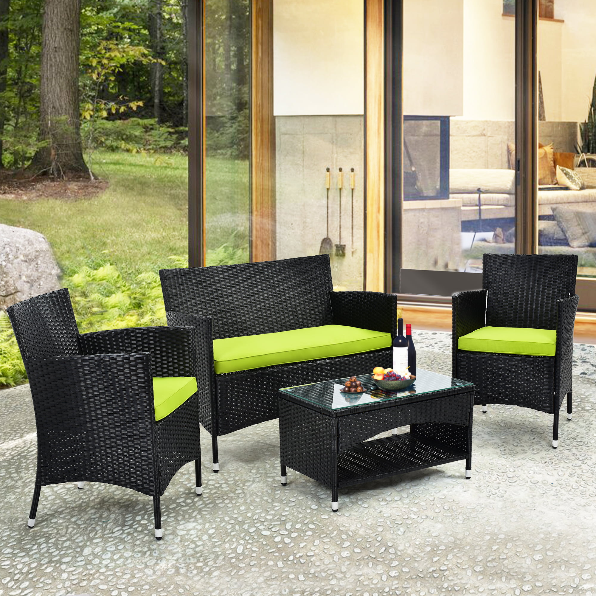 Details about   4PC Furniture Patio Outdoor Rattan Wicker Conversation Sofa Table Cushion Garden 
