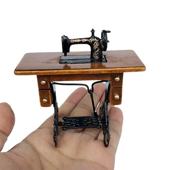 Accesorio para casa de muñecas con máquina de coser en miniatura a escala 1:12, juguete de simulación, accesorio de fotografía vintage de madera para