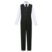 Visaccy Boys Suit 4PC Baby Suits Wedding Party Vest Suit Set Little Gentleman Waistcoat Prom Tuxedo Dress suit Outerwear Party Vest+Shirt+Tie+Pants Outfits Clothes Set for Kids Black 10