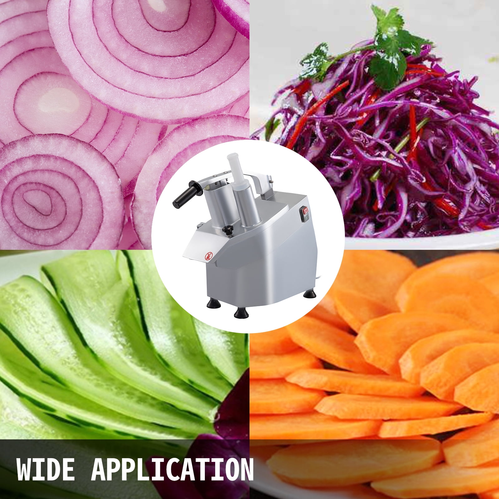 KFFKFF 110V Commercial Food Processor 2 Feeding Holes, 550W Electric Vegetable Slicer 1600 RPM, Stainless Steel Vegetable Processor Detachable 6-blades, 3mm/4mm/7mm Shred, 2mm/4mm Slice