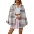 thumbnail image 3 of KOMOO Women Plaid Shirt Coat Single-breasted Long Sleeve Lapel Slit Pocket Jacket Plus Size, 3 of 9
