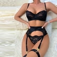 thumbnail image 2 of JSGEK Sexy 3 Piece Lingerie Set for Women Bra Panty and Garter Belt Set with Lace Trim Adjustable Straps Intimate Nightwear for Women Black XL, 2 of 8