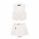 thumbnail image 2 of Traje de pantalón corto para mujer HH TRAF, elegante chaleco sin mangas con cuello en V y botones decorados, cinturón informal de moda con bolsillos y cremallera, 2 of 5