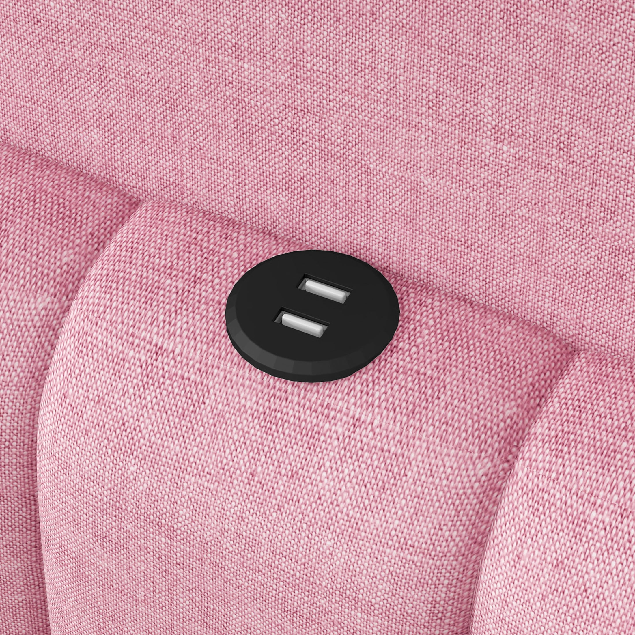 Noble House Dexter Twin XL Linen Upholstered Platform Bed with LED Light Belt and USB Ports, Wood Frame, Pink