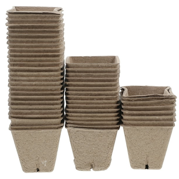 50 macetas cuadradas de turba para plántulas, macetas de papel para viveros, macetas para iniciar plantas de flores con orificios de drenaje, kits de macetas de inicio DIY para niños y adultos