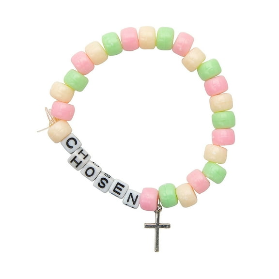 Fun Express 4 1/2" Religious Chosen Beaded Bracelet with Cross Charm Craft Kit – Makes 12