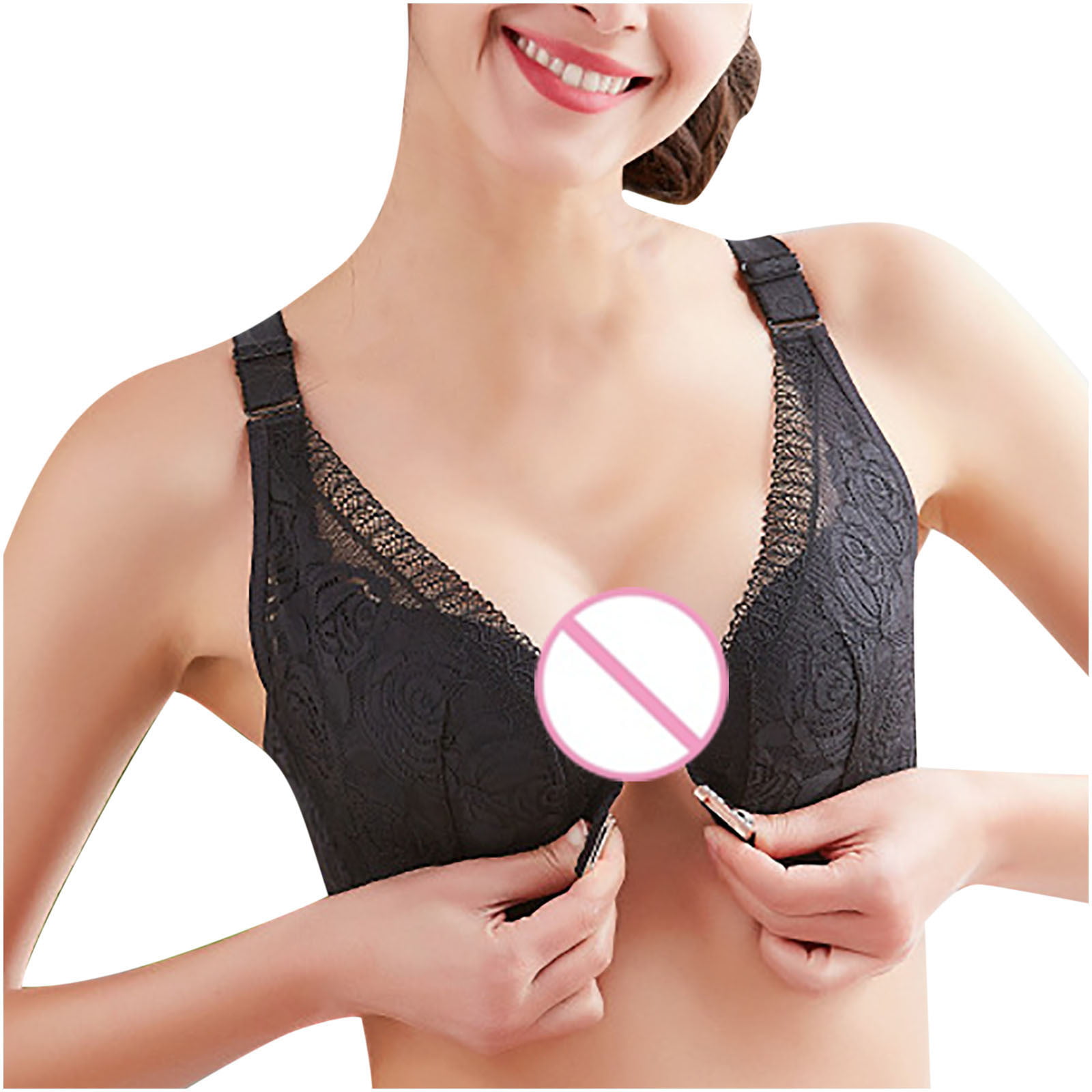 JGGSPWM Woman's Fashion Front Closure Rose Beauty Back Wire Free Push Up  Hollow Out Bra Underwear Black M 