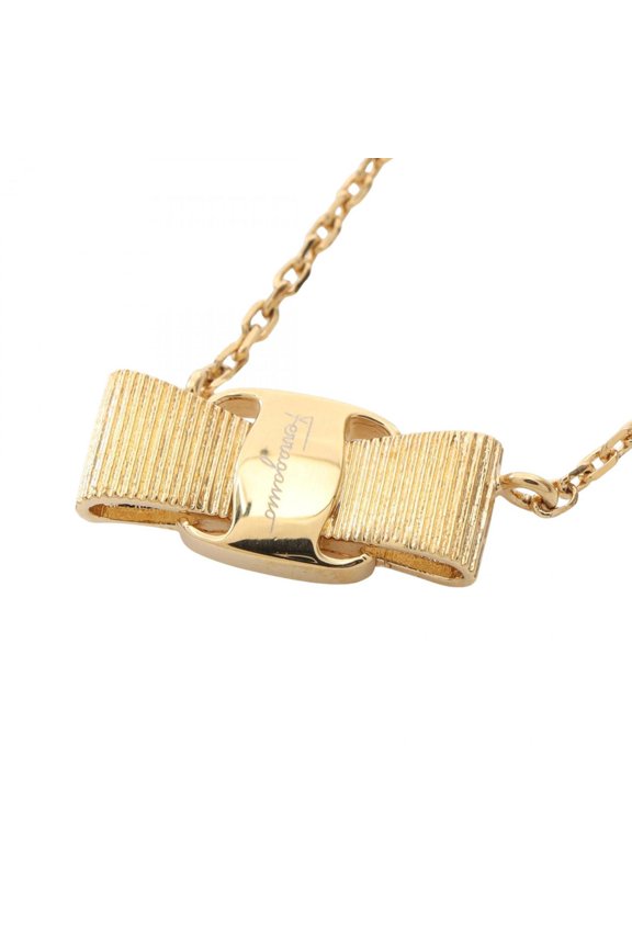 Pre-Owned Salvatore Ferragamo Vara Ribbon Necklace, Gold Plated, Women's (Good)