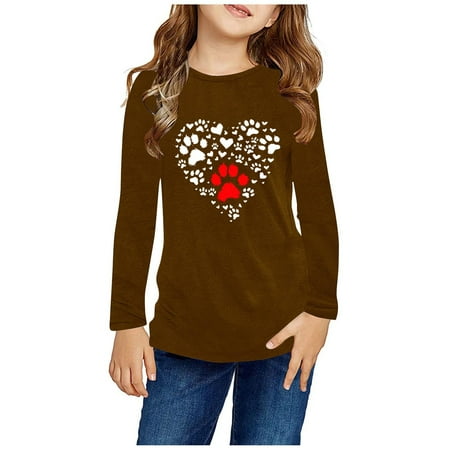 

ATOGUTA Long Sleeve Teens Boy Girl Shirts Casual Crew Neck Tops Fall Winter Blouses Brown Size 3T-14