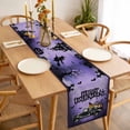 thumbnail image 3 of Dark Purple Halloween Table Runner - 108 Inch Long, Kitchen Dining Table Runner Dresser Scarves, Spooky Truck Pumpkins Crow Spi-der Farmhouse Decor for Coffee Tables Wedding Party Banquet, 3 of 8