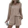 thumbnail image 3 of Ekouaer Summer Outfits for Women 2 Piece Sets Lounge Sets V Neck Button Down Shirt and Shorts Loungewear with Pockets, 3 of 5