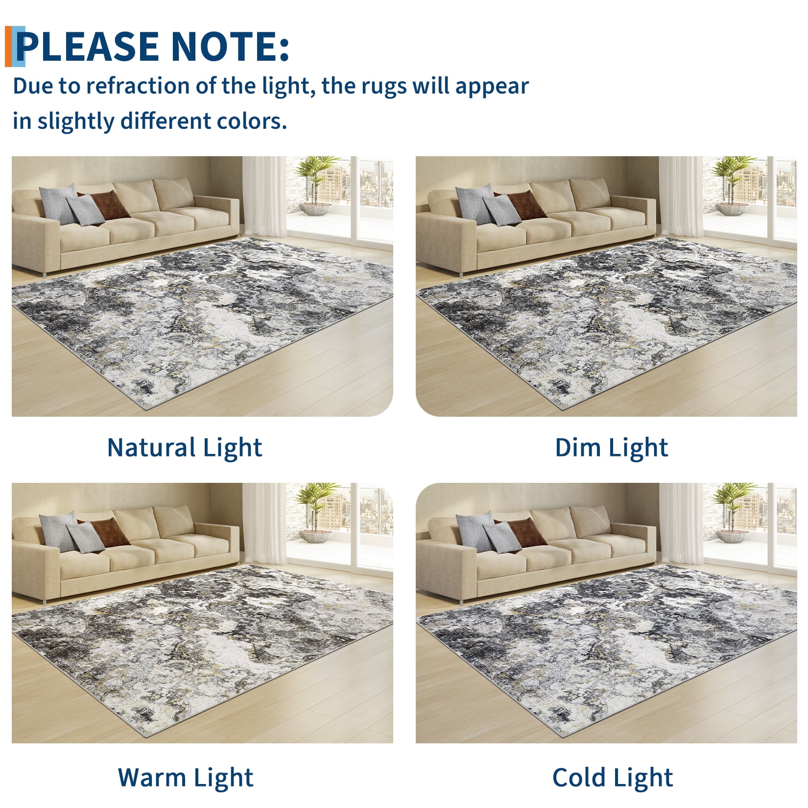 GlowSol 5'x7' Area Rugs for Living Room, Modern Abstract Rug Machine Washable Rug, Stain Resistant Carpet for Dining Room Home Office, Gray