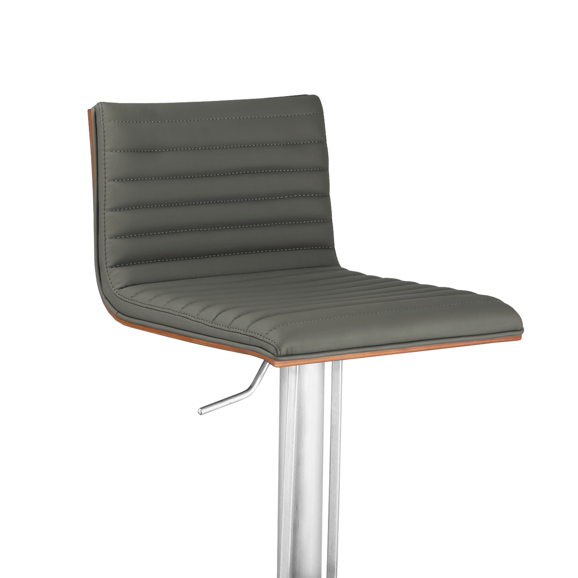 Armen Living Indoor Café Adjustable Height Swivel Gray Faux Leather and Walnut Wood Bar Stool with Brushed Stainless Steel Base