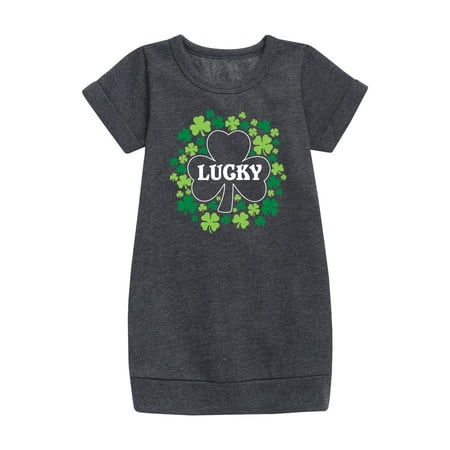 

Instant Message - St. Patrick s Day - Lucky - Shamrocks - Toddler And Youth Girls Fleece Dress