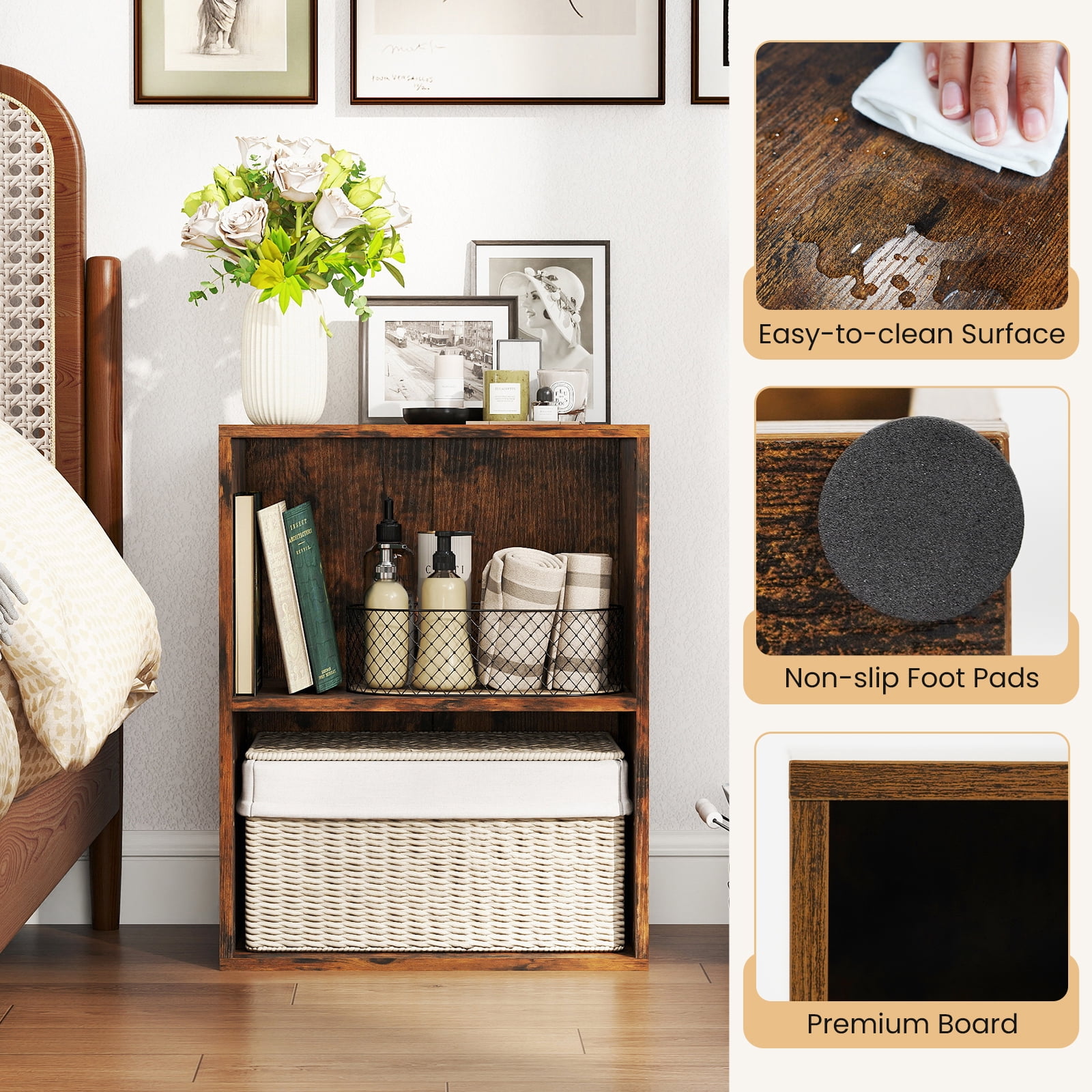 Costway 2-Cube Bookcase with 5-Position Adjustable Shelf, Anti-Toppling Kits for Study Rustic Brown