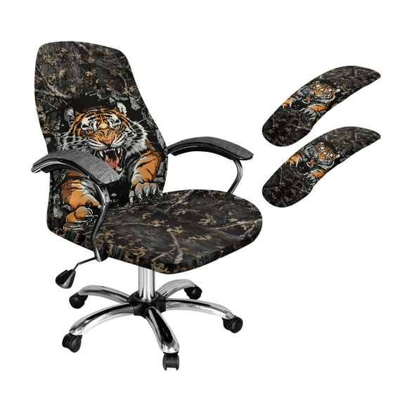 HELLHERO Tiger Print Office Chair Cover Set, Universal Protective Stretchable Chair Seat Covers, Desk Chairs Armrest Covers, Home Decorations