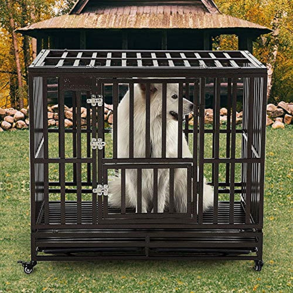 SMONTER Heavy Duty Dog Crate I Shape Strong Metal Kennel for Large Dogs
