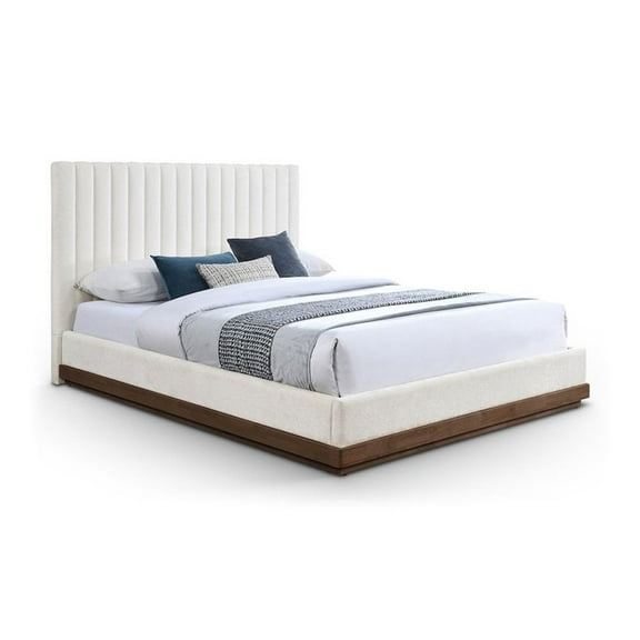 Meridian Furniture Emmet Cream Chenille Fabric King Bed