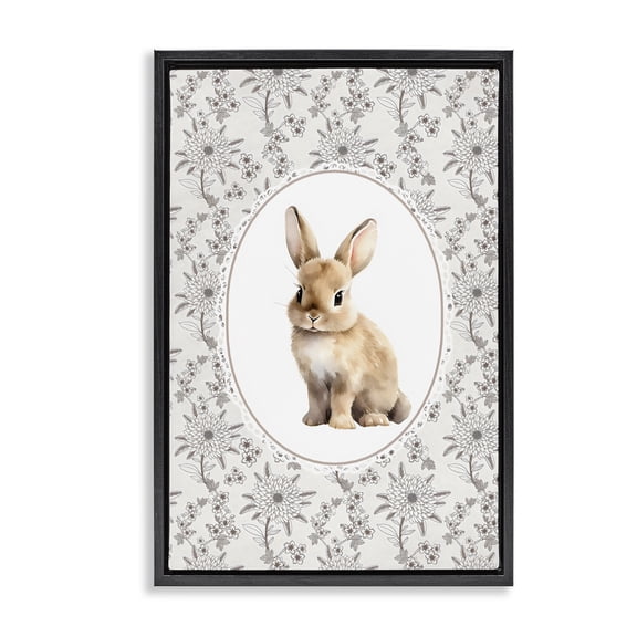 Stupell Industries Shabby Chic Mauve Botanical Bunny Black Floating Frame Canvas Art, 17 x 25, by Ink Drop Loft