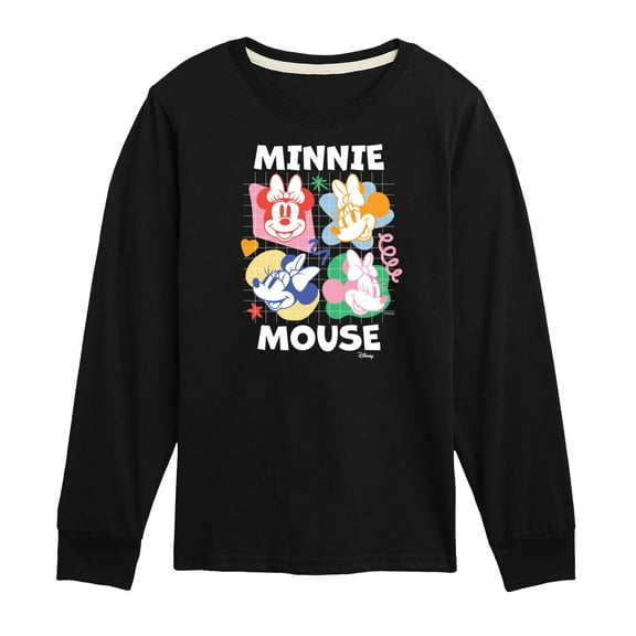 Disney - Minnie Mouse Multicolored Grid - Youth Long Sleeve Graphic T-Shirt