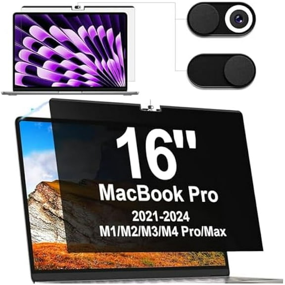 Privacy Screen MacBook Pro 16 Inch (2021-2024, M1, M2，M3，M4), Magnetic Removable Anti Blue Light Glare Privacy Filter Compatible with Mac Pro 16In,Laptop Mac 16.2 Screen Protector