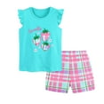 thumbnail image 1 of TTUHYWXI Girls Comfortable And Breathable Set Cute Cartoon Printed Short Sleeve Shorts Two Piece Set (Blue, 2-3 Years), 1 of 8