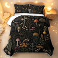 thumbnail image 2 of Homewish Fungus Plant Mushrooms Bed Spread Queen,Wild Botanical Queen Coverlet Set,Black,Black Reversible,3pcs, 2 of 7