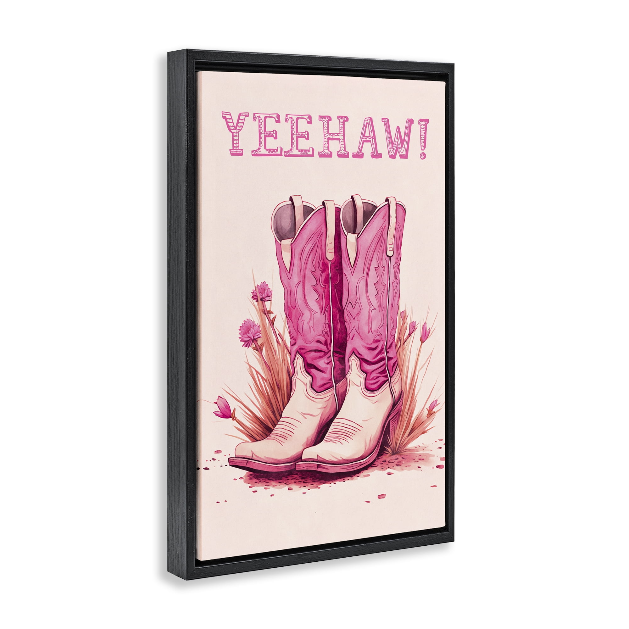 Stupell Industries Yeehaw Pastel Boots Fashion Painting Black Floater Framed Canvas Art Print Wall Art, 17 x 25
