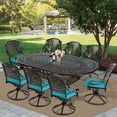 thumbnail image 6 of MEETWARM 9-Piece Outdoor Patio Dining Set, All-Weather Cast Aluminum Patio Conversation Set with 8 Cushioned Swivel Rocker Chairs for Backyard Garden Deck, 1 Oval Table, 2.2" Umbrella Hole, Ocean Blue, 6 of 7
