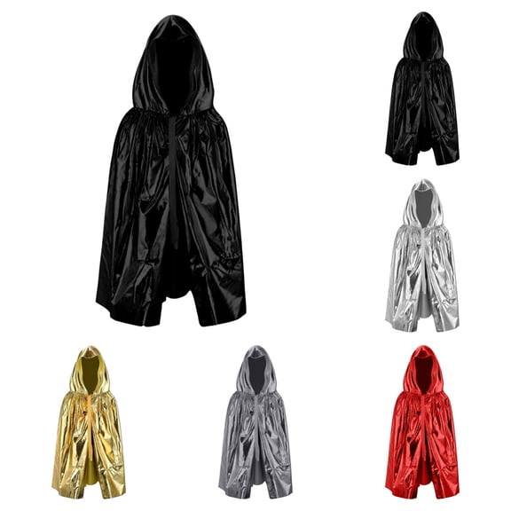 SAWOBUUN Unisex Adult Shiny Hooded Cape Halloween Wizard Cloak Stage Performance