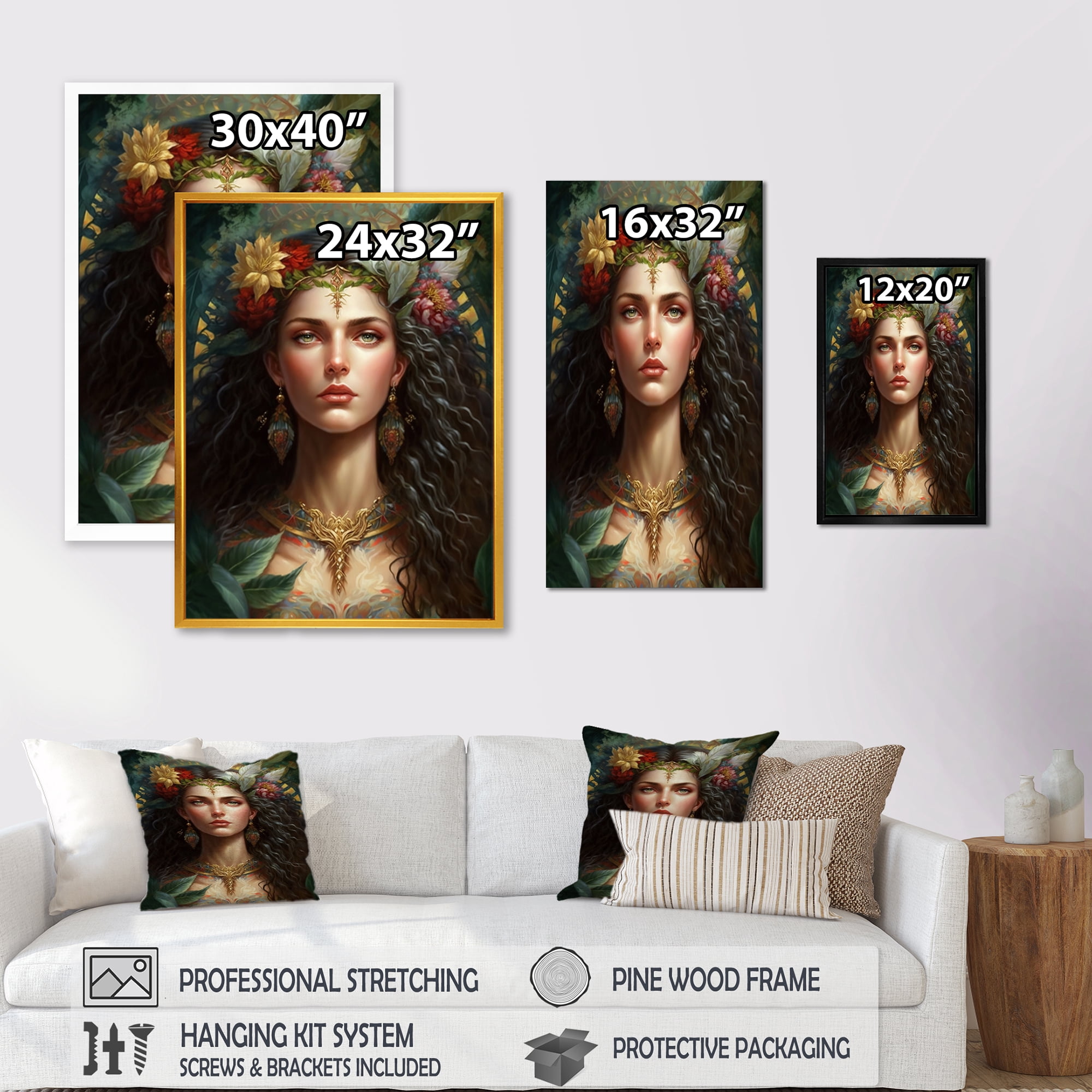 Designart Woman In Floral Head Piece Canvas Wall Art