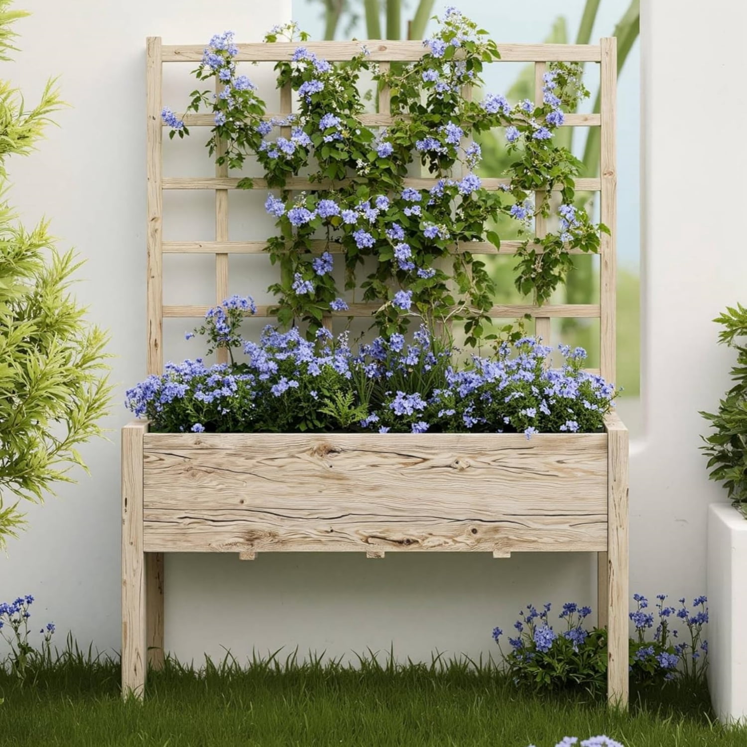 Riedhoff Raised Garden Bed with Lattice Trellis, 46 x 23 x 65", with Legs, Oak