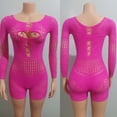 thumbnail image 5 of Mono corto sexy de malla transparente con agujeros para mujer, mono ajustado de manga larga para discoteca, mono de una pieza, 5 of 5