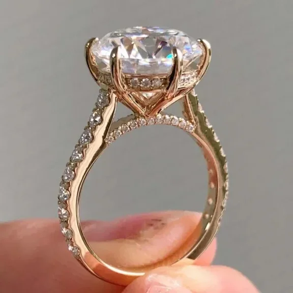 Omjewels 3.50Ct Round Cut Real Moissanite Halo Engagement Ring 14k Yellow Gold Plated