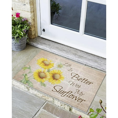 

Indoor Outdoor Mats Sunflower on Retro Text Background Door Mat Non-Slip Absorbent Resist Dirt Entrance Mat Washable Welcome Mats for Entryway Low-Profile Floor Mats