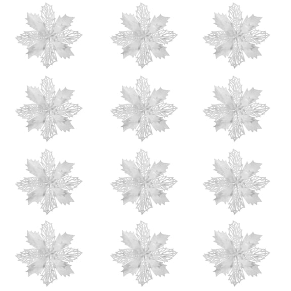 Clispeed White Glitter Poinsettia Flowers Christmas Tree Decoration for Xmas Party