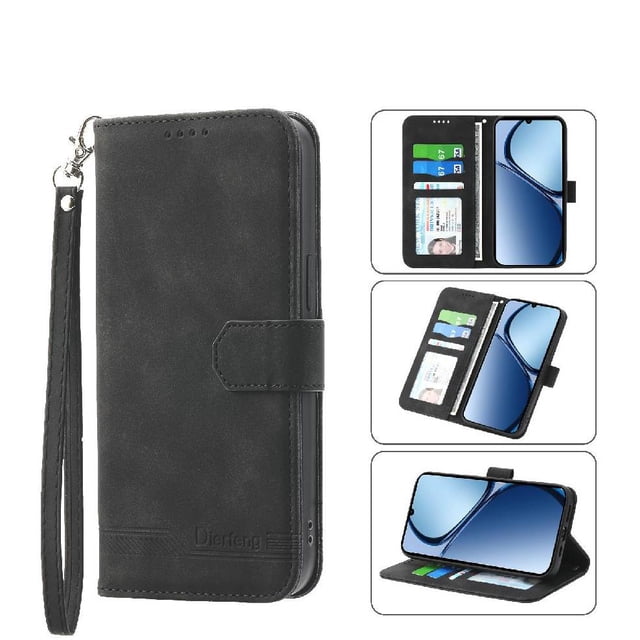 Funda Tipo Billetera para Xiaomi Redmi A5 4G Carcasa Abatible con Porta Tarjetas, Bolsillo para Efectivo, Soporte Ajustable, Cierre Magnético y Correa de Muñeca Negro