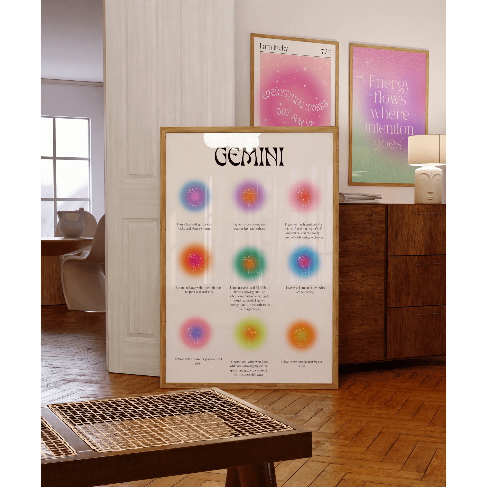 Gemini Aura Print Gradient Zodiac Star Sign Wall Art Home Decor Office Wall Art Living Room Decor, Paper Poster Only