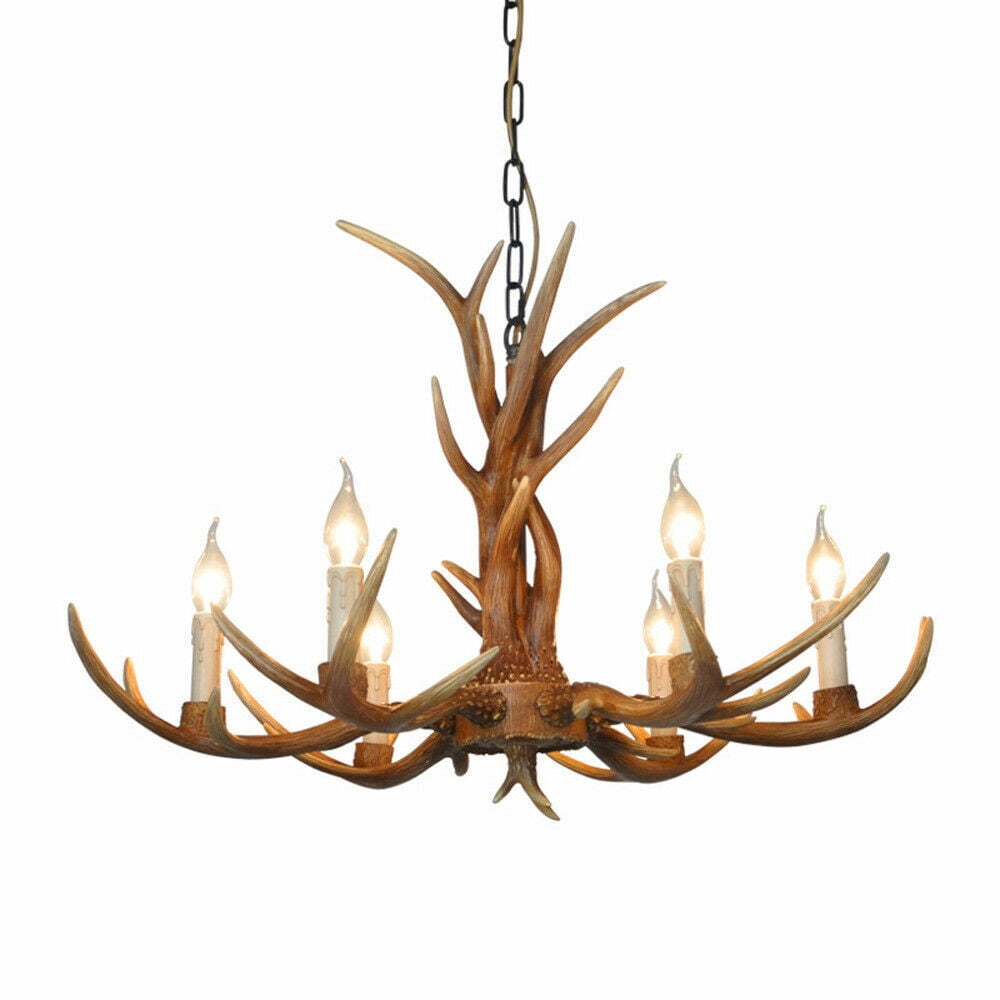 1 PCS Brown Antler Chandelier, Antler Ceiling Light, 6 Light Chandelier, Voltage: 110V