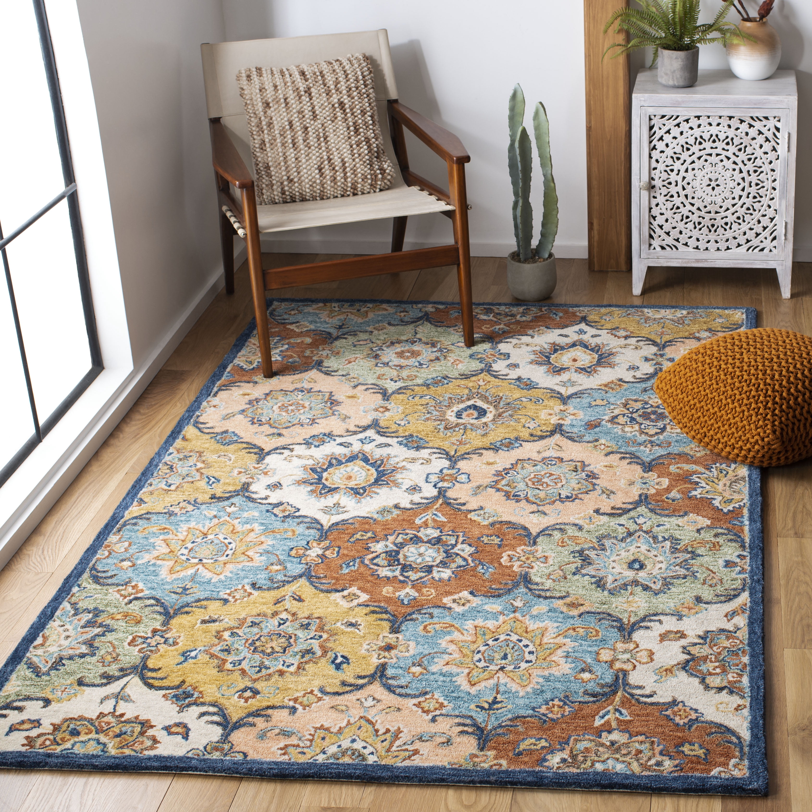SAFAVIEH Heritage Skylar Oriental Wool Area Rug, Blue/Rust, 6' x 6' Square