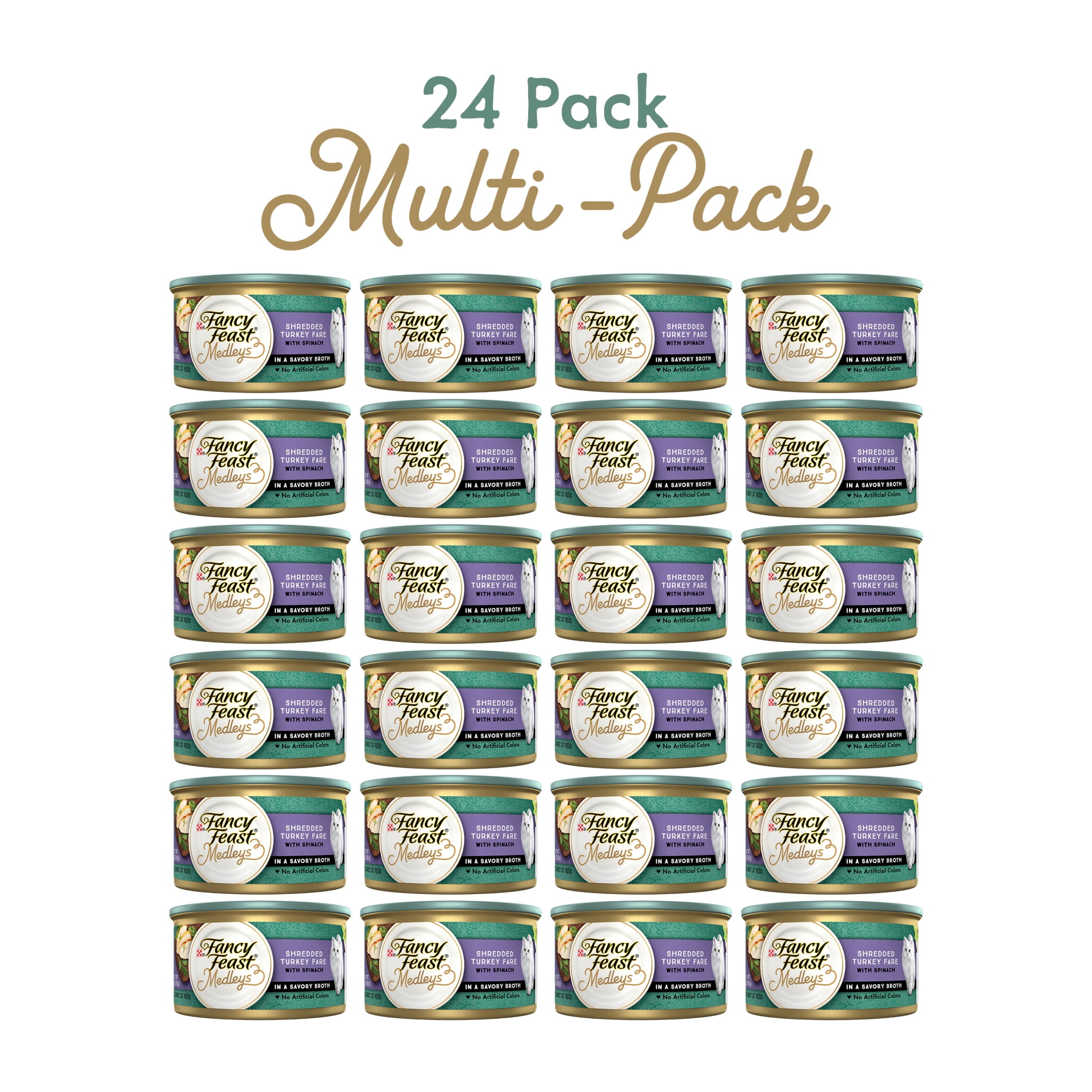 Purina Fancy Feast Medleys Cat Food, Wet Cat Food, Shredded Turkey & Spinach, 3 oz Can (24 Pack)