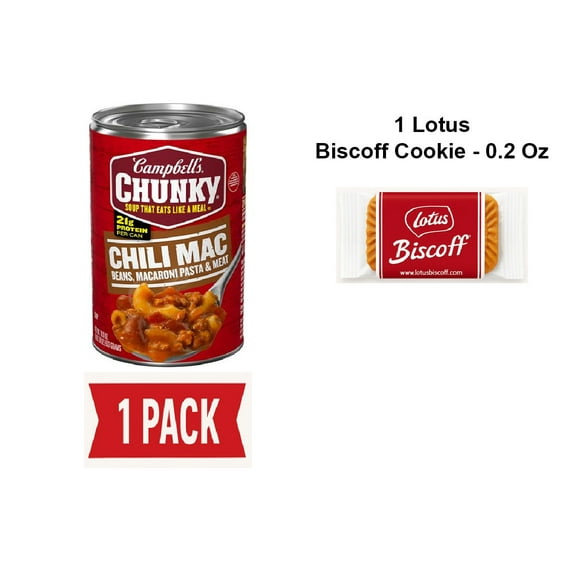 Campbells Chunky Soup, Chili Mac, 18.8 Oz Can - Pack Of 1 & Lotus Biscoff Cookie - 0.2 Oz - 1 ct