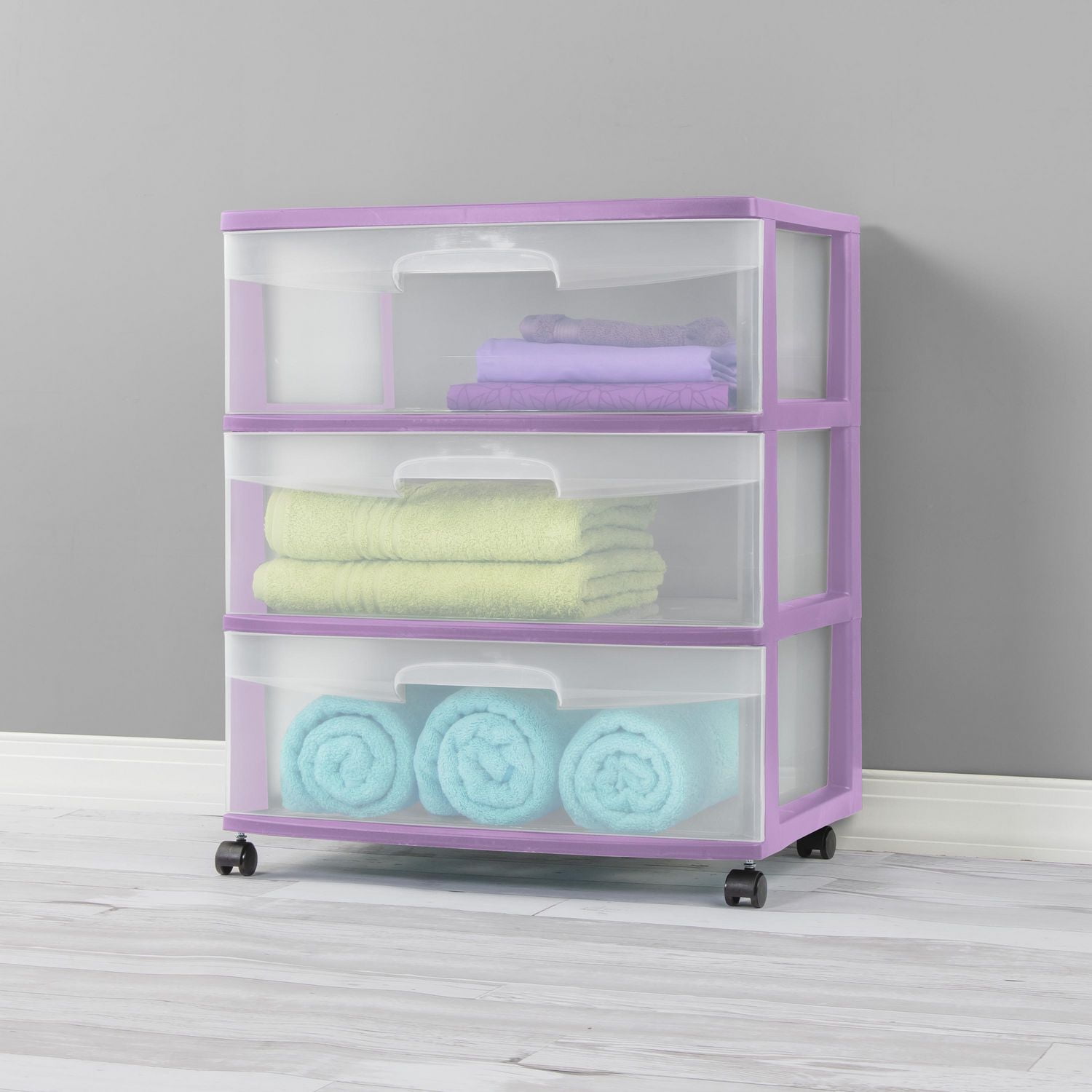Sterilite Wide 3 Drawer Cart Lilac