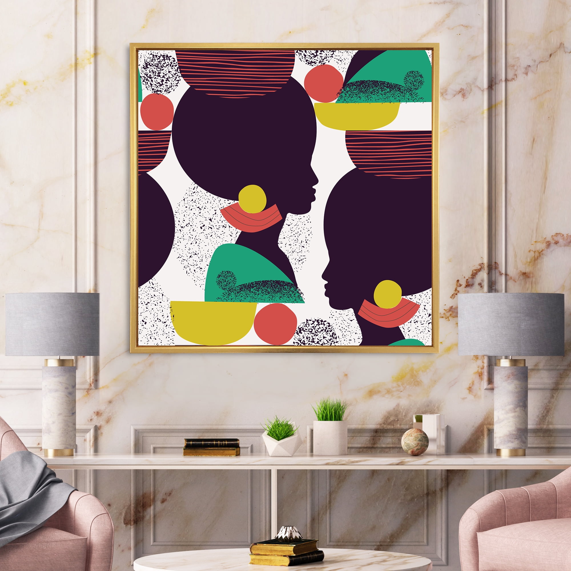 Designart 'Ethnic Geometric Silhouette of African American III' Modern Framed Canvas Wall Art Print