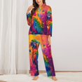 thumbnail image 2 of 2 Piece Womens Pajama Sets - Colorful Parrot Jungle Dream A Soft Sleepwear Comfy Pajamas Ladies Pj Lounge Sets with Pockets, Long Sleeve Button Shirt and Pajama Pants Pjs Sets for Women, 2 of 6
